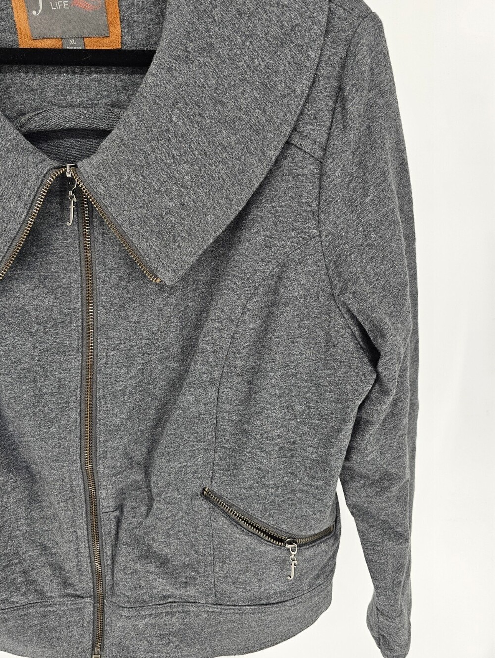 Fluent Life Womens Sz XL Wide Collar Zip Up Jacket Gray Formal - Picture 2 of 4